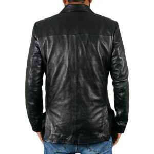 Men's Genuine Lambskin Real Leather Black Blazer TWO BUTTON Stylish Coat Blazer - Image 2