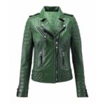 Womens Dark Green Color Biker Leather Jacket