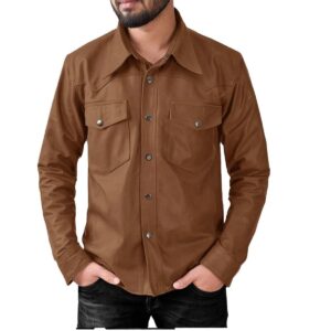 Cool New Men's Genuine Tan Lambskin 100% Real Leather Shirt - Image 1