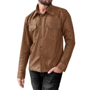 Cool New Men's Genuine Tan Lambskin 100% Real Leather Shirt - Image 2