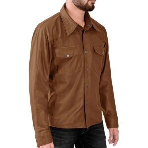 Cool New Men's Genuine Tan Lambskin 100% Real Leather Shirt - Image 3