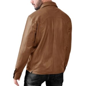 Cool New Men's Genuine Tan Lambskin 100% Real Leather Shirt - Image 4