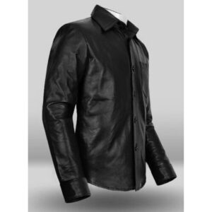 Authentic Luxury Men's Black Leather 100% Genuine Lambskin Casual Wear Leather Shirt - Image 2