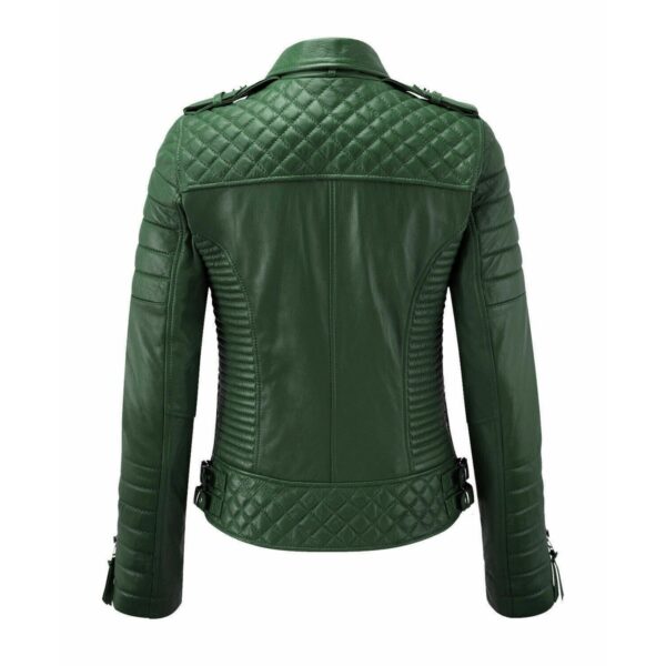 Womens Dark Green Color Biker Leather Jacket