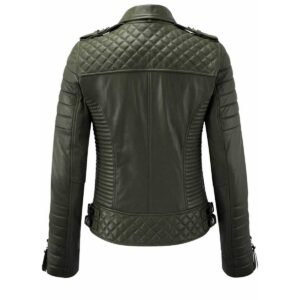 Womens Olive Green Color Biker Leather Jacket