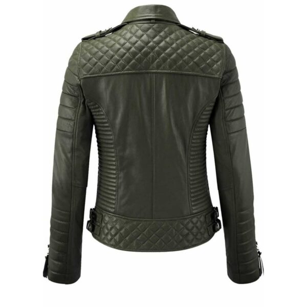 Womens Olive Green Color Biker Leather Jacket