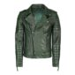 Dark Green Leather Biker Jacket for Men