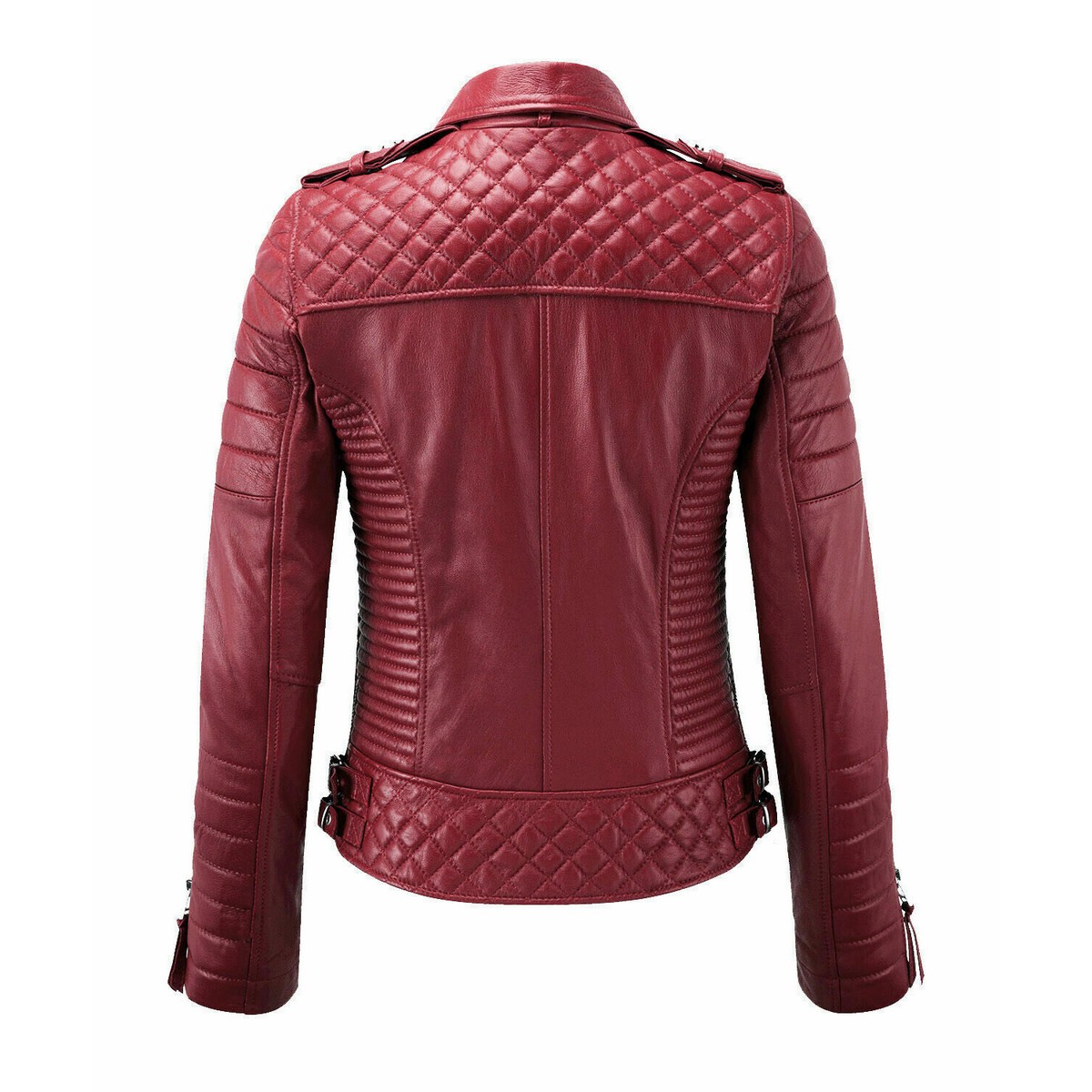 Dark Red Color Biker Leather Jacket For Women