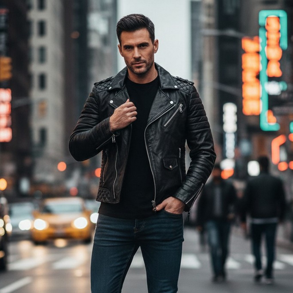 Black Biker Leather Jacket for Men