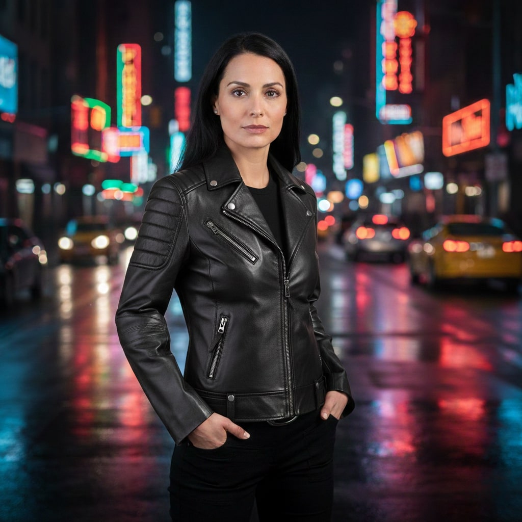 Black Biker Leather Jacket for Women