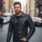 Black Leather Biker Jacket for Men