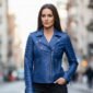 Blue Biker Leather Jacket for Women