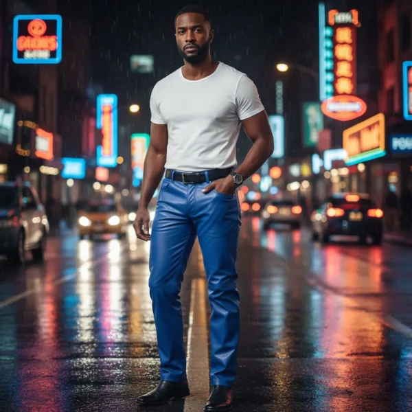 Blue Leather Pant for Men