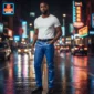 Blue Leather Pant for Men