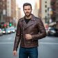 Brown Biker Leather Jacket for Men
