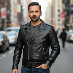 Cafe Racer Black Biker Leather Jacket for Men