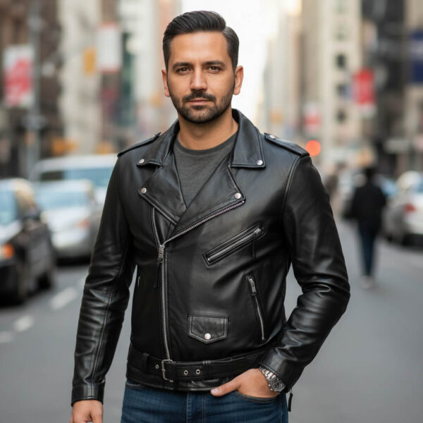 Cafe Racer Black Biker Leather Jacket for Men