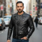 Cafe Racer Black Biker Leather Jacket for Men