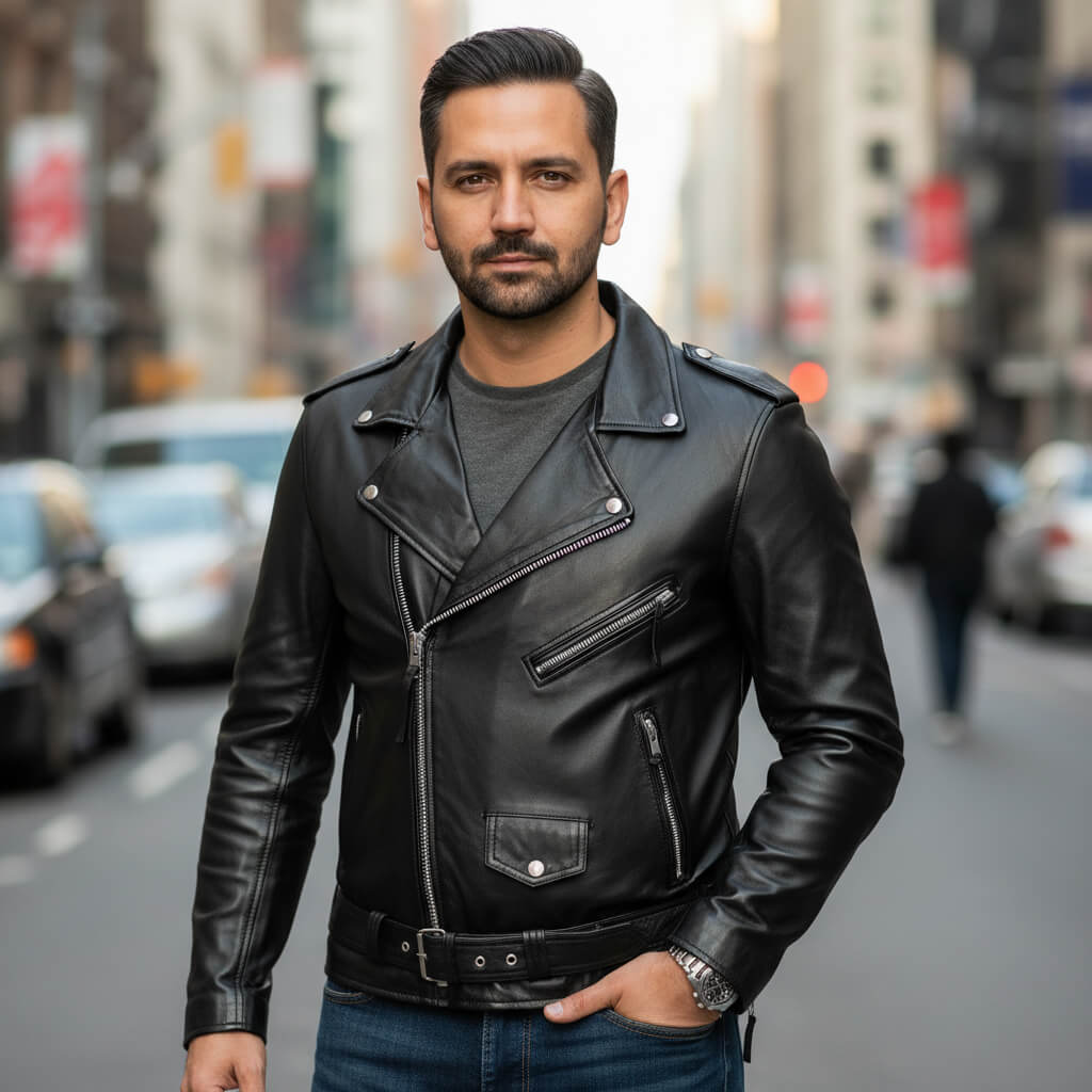 Cafe Racer Black Biker Leather Jacket for Men