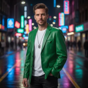 Green Leather Blazer for Men