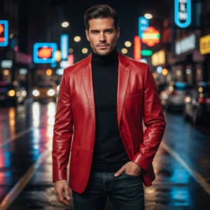 Luxury Red Leather Blazer for Men