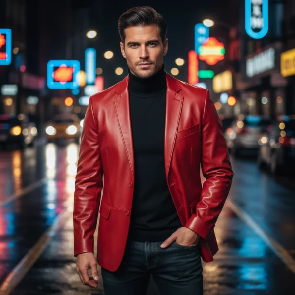 Luxury Red Leather Blazer for Men