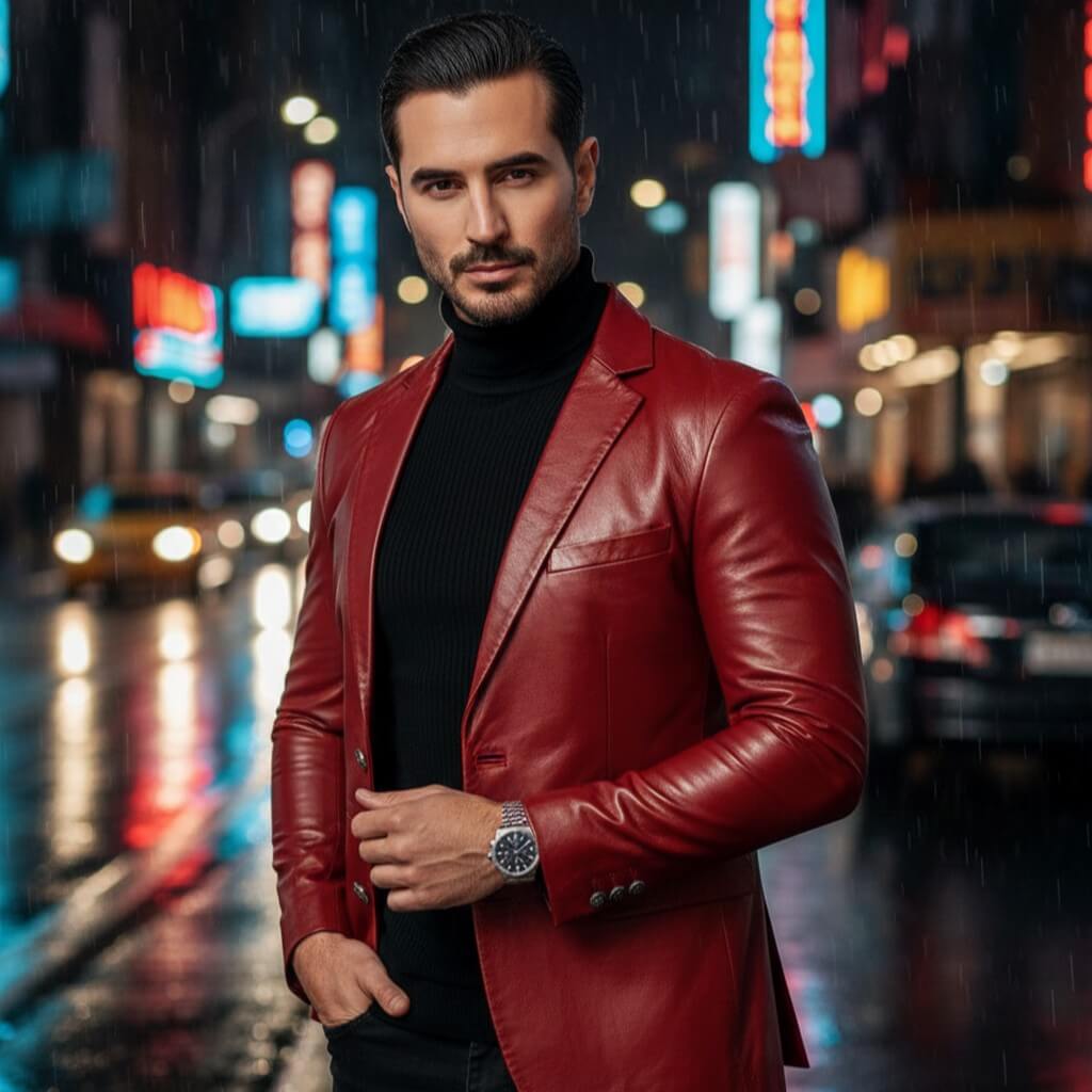 Red Leather Blazer for Men