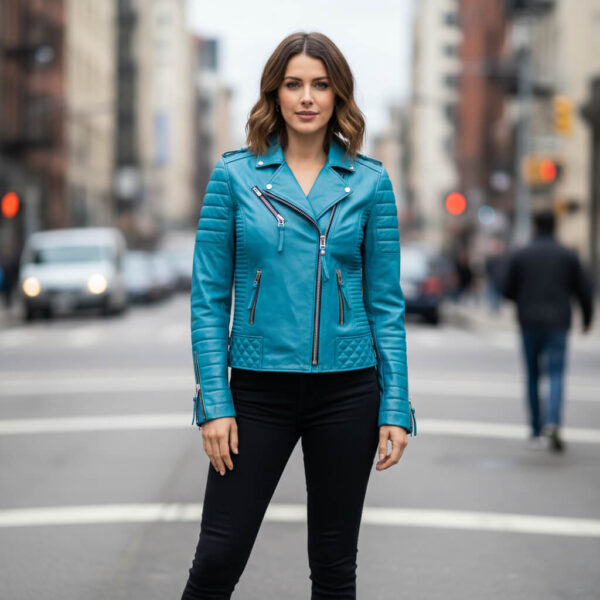 Turquoise Blue Biker Leather Jacket for Women Turquoise Blue Biker Leather Jacket for Women