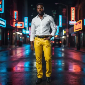 Zafy Luxury Yellow Leather Pant for Men with 5 Pockets - Image 1