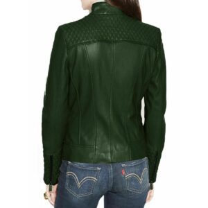 Women's Bottle Green Leather Jacket Real Napa Leather Slim Fit Stylish Jacket - Image 2