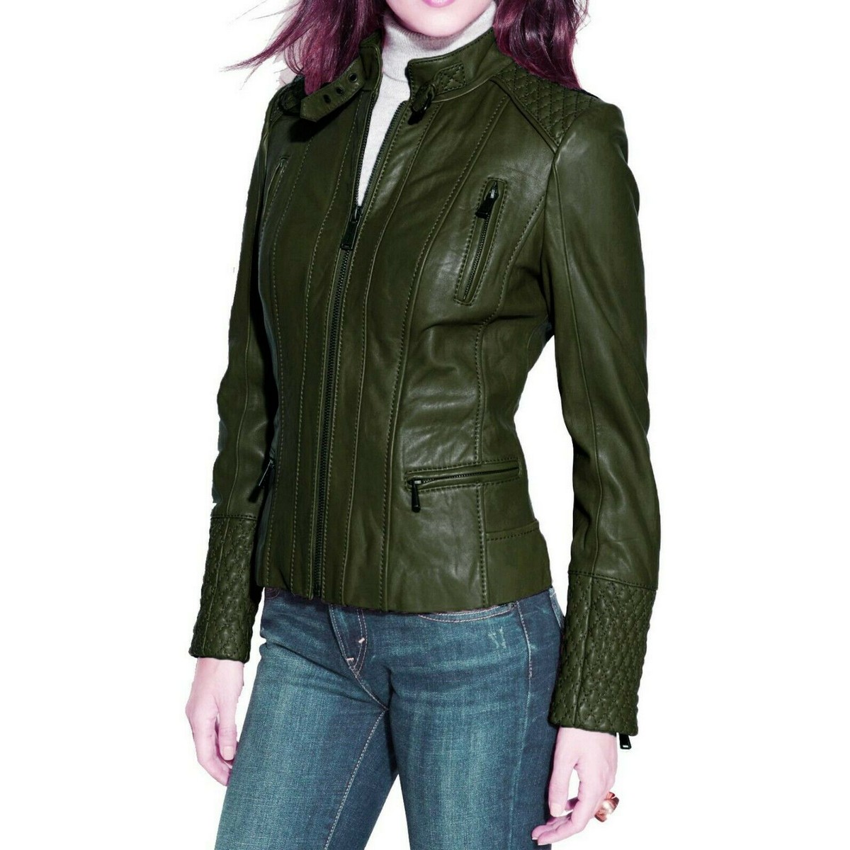 Green Leather Jacket for Women