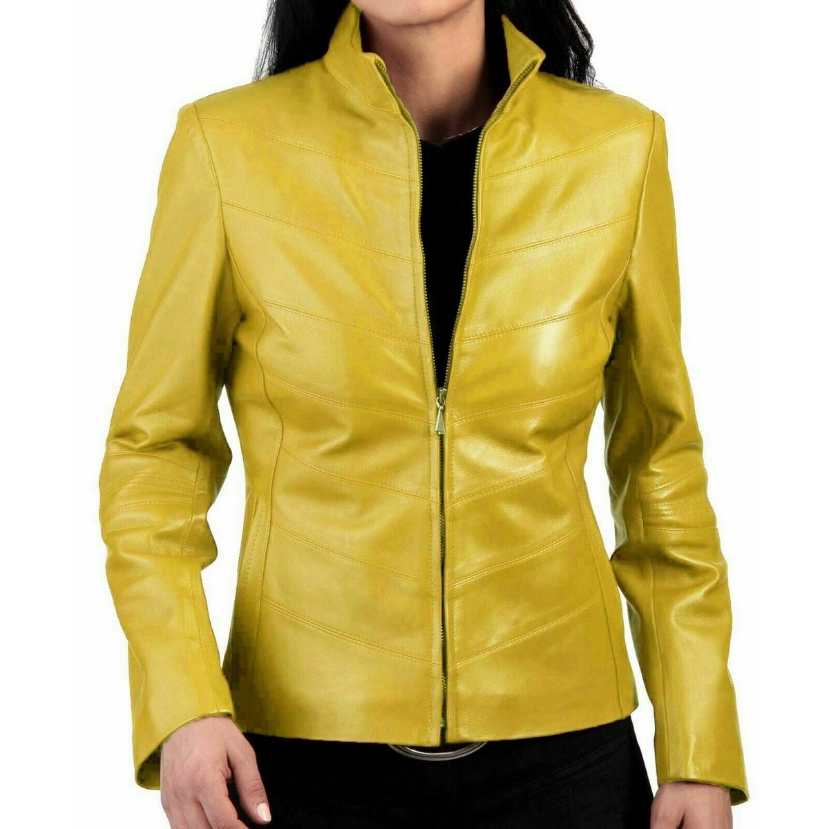 Biker Yellow Leather Jacket for Women