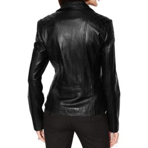 Women's Black Lambskin Genuine Leather Motorcycle Jacket - Image 2