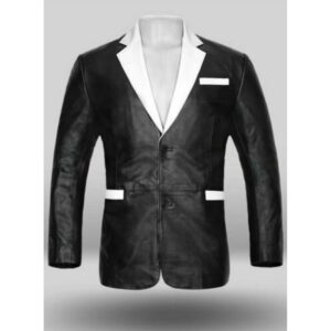 Men's Black Leather Blazer 100% Real Genuine Soft Lambskin White Lapel 2 Button Coat Blazer - Image 2