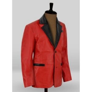 Men's Red Leather Blazer 100% Real Genuine Soft Lambskin Black Lapel 2 Button Coat Blazer - Image 2