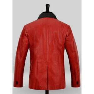 Men's Red Leather Blazer 100% Real Genuine Soft Lambskin Black Lapel 2 Button Coat Blazer - Image 3