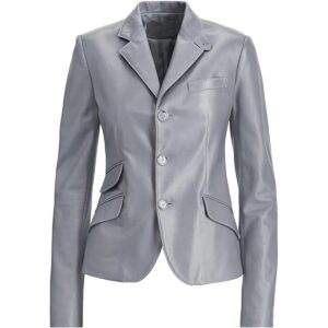 Gray Leather Blazer for Women