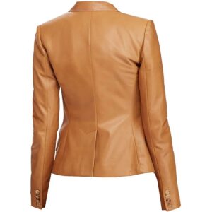 Authentic Luxury Women's Tan Leather Blazer 100% Real Soft Lambskin Causal Wear Coat Blazer - Image 2