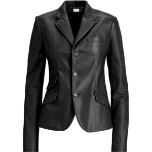 Authentic Luxury Women's Black Leather Blazer 100% Real Soft Lambskin Causal Wear Coat Blazer - Image 1