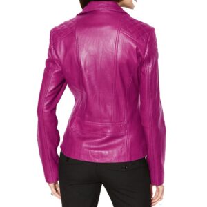 Women's Pink Lambskin Genuine Leather Motorcycle Jacket - Image 2