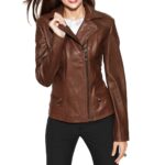 Motorcycle Brown Leather Jacket for Women