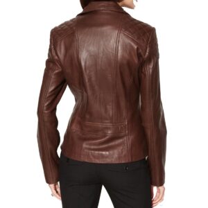 Women's Brown Lambskin Genuine Leather Motorcycle Jacket - Image 2