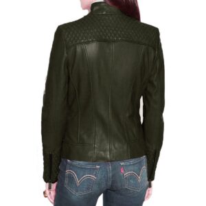 Women's Green Leather Jacket Real Napa Leather Slim Fit Stylish Jacket - Image 2