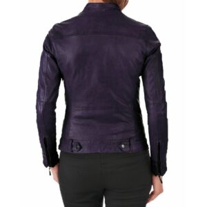 Women's Genuine Lambskin Leather Motorcycle Jacket Purple Stylish Jacket - Image 2