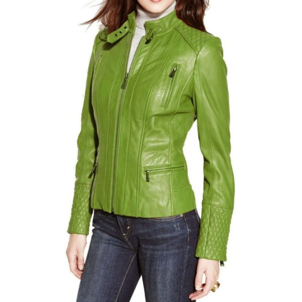 Lime Green Leather Jacket for Women