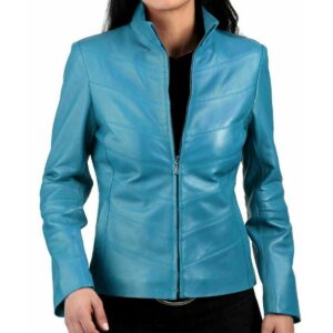 Biker Turquoise Blue Leather Jacket for Women