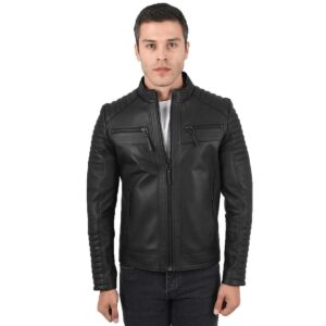 Men's Black Genuine Lambskin Leather Jacket - Image 1