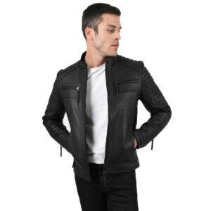 Men's Black Genuine Lambskin Leather Jacket - Image 2