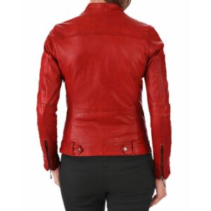 Women's Genuine Lambskin Leather Motorcycle Jacket Red Stylish Jacket - Image 2