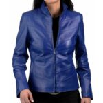 Biker Blue Leather Jacket for Women